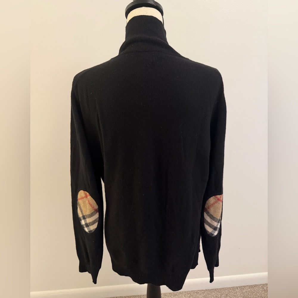 Burberry Black Turtleneck Sweater with Plaid Elbow Accents
